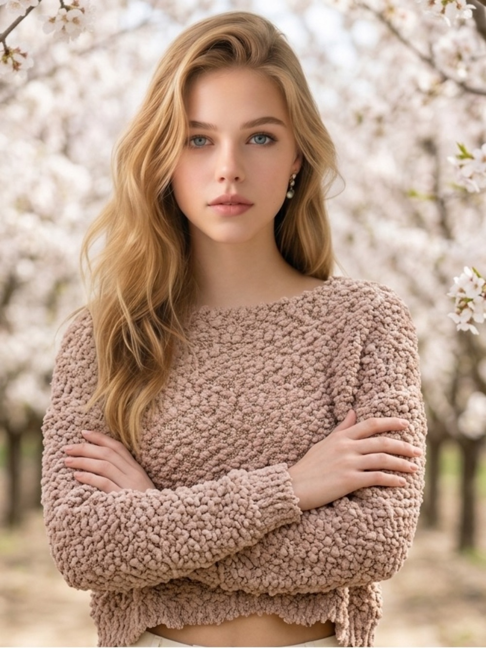 QED London Taupe Boucle Textured Cropped Sweater